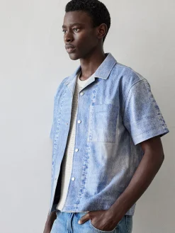 FRAME Printed Denim Leather Shirt in
