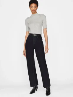 Women FRAME Refined Rib Mock Neck in Gris Heather