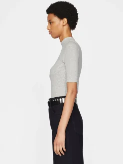 Women FRAME Refined Rib Mock Neck in Gris Heather