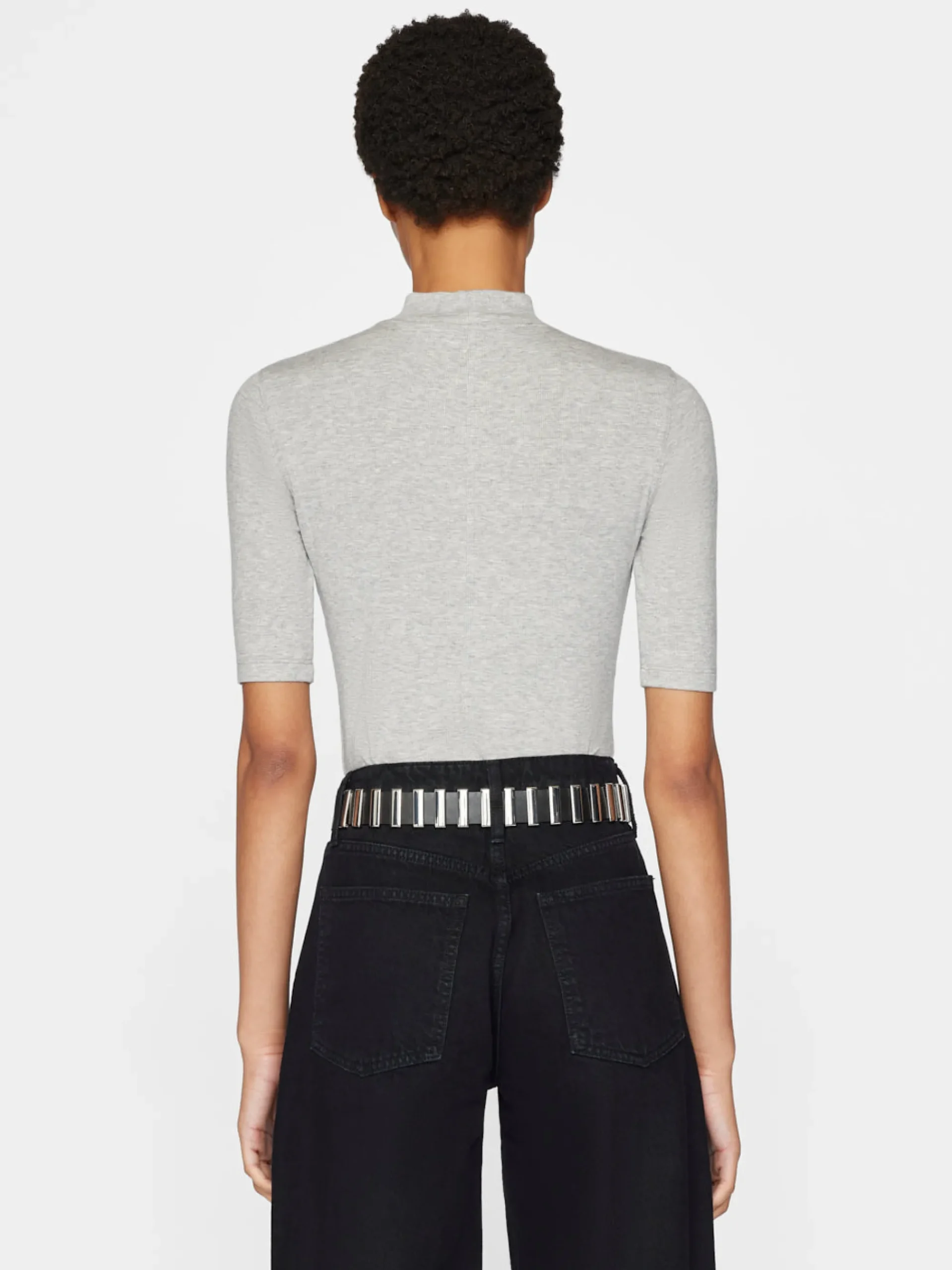 Women FRAME Refined Rib Mock Neck in Gris Heather