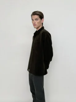 FRAME Relaxed Corduroy Overshirt in Dark Olive