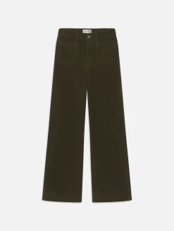 Women FRAME 70's Cropped Wide Leg Corduroy in Rich Military