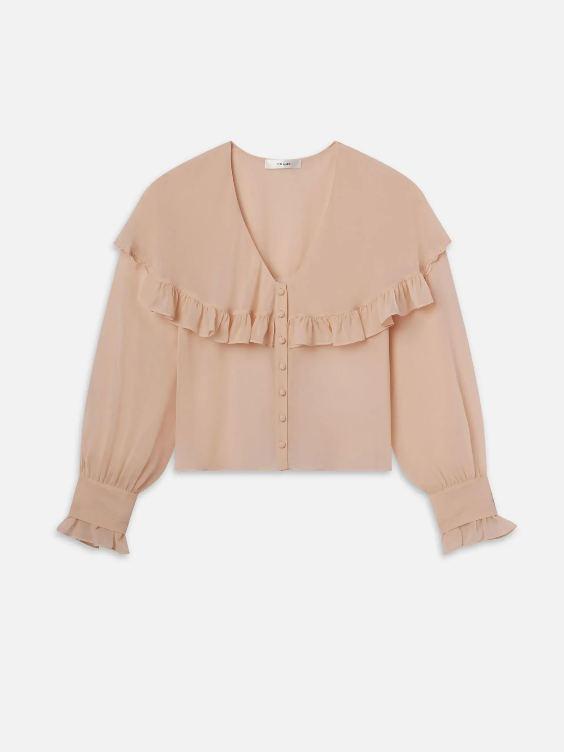 Women FRAME Sheer Ruffle Blouse in Light Petal
