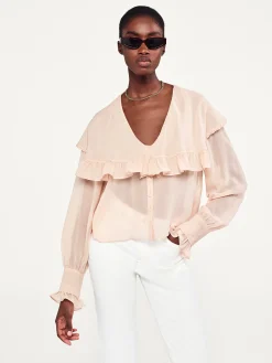 Women FRAME Sheer Ruffle Blouse in Light Petal