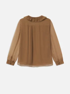 Women FRAME Shirred Ruffle Neck Blouse in