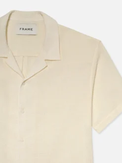 FRAME Short Sleeve Camp Collar Shirt in Off White