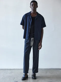 FRAME Short Sleeve Camp Collar Shirt in Dark Navy