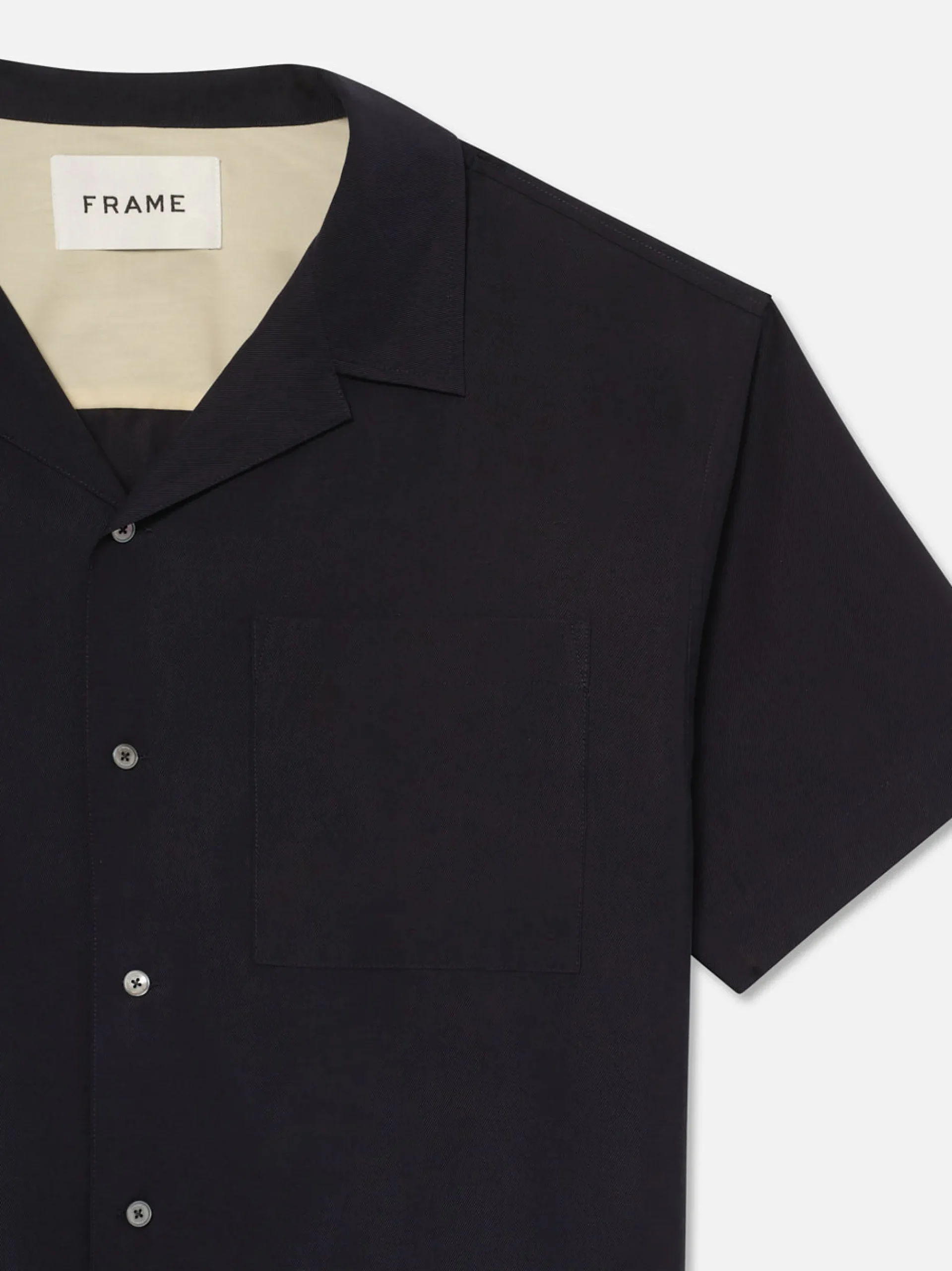FRAME Short Sleeve Camp Collar Shirt in Dark Navy