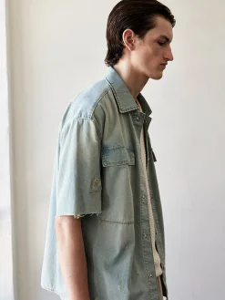 FRAME Short Sleeve Relaxed Denim Shirt in