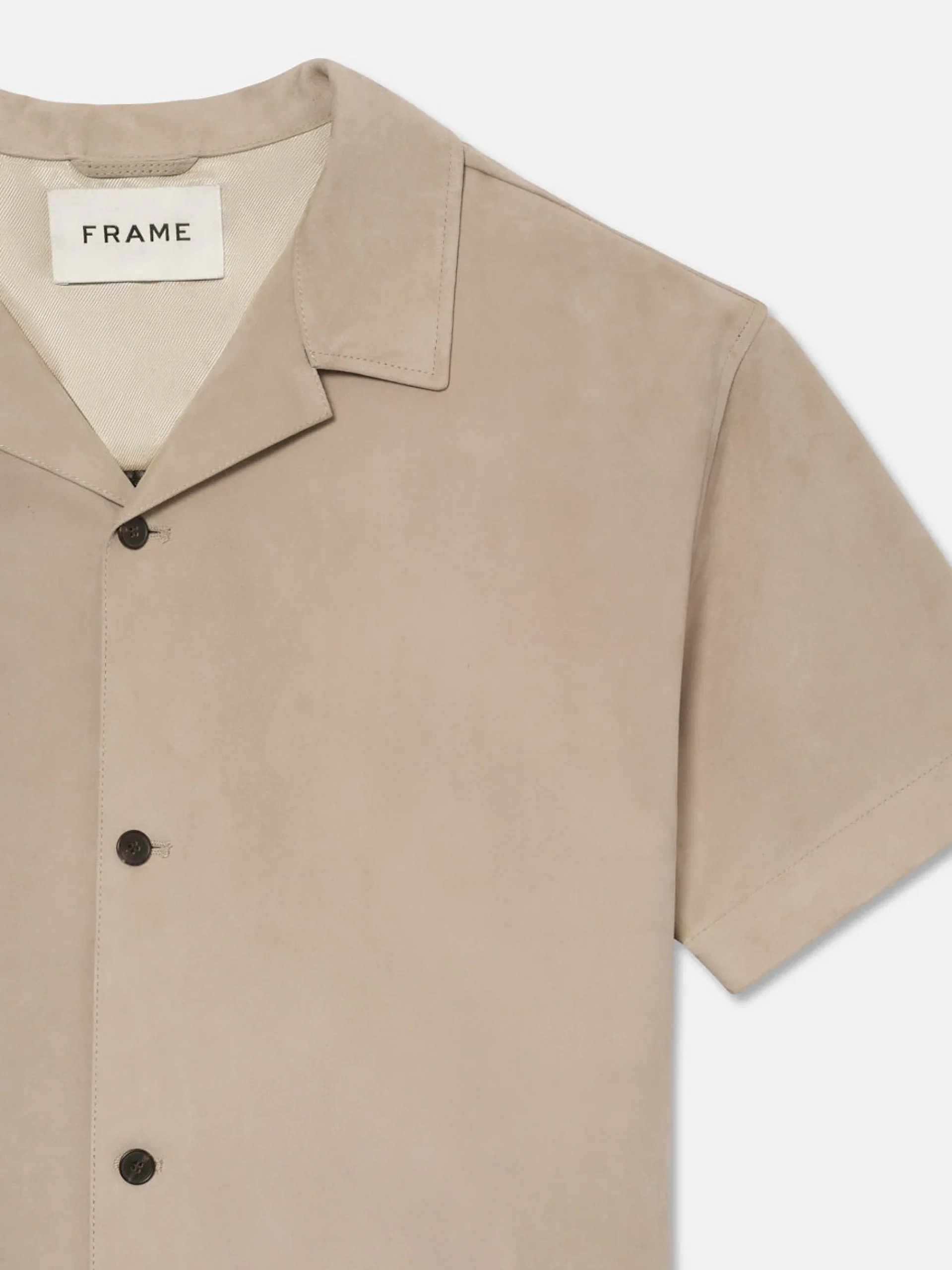 FRAME Short Sleeve Suede Shirt in Smoke Grey