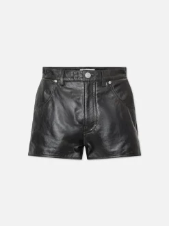 Women FRAME Side Slit Leather Short in