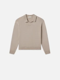 FRAME Silk Blend Polo Sweater in Grey Beige
