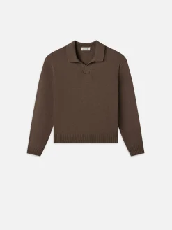 FRAME Silk Blend Polo Sweater in Soft Mocha