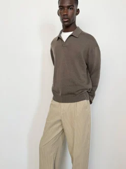 FRAME Silk Blend Polo Sweater in Soft Mocha