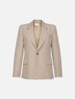 Women FRAME Single Button Blazer in Light Beige
