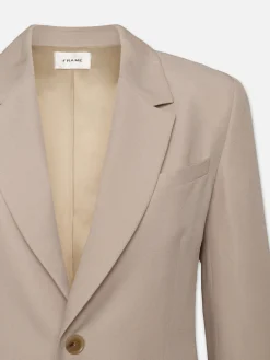 Women FRAME Single Button Blazer in Light Beige