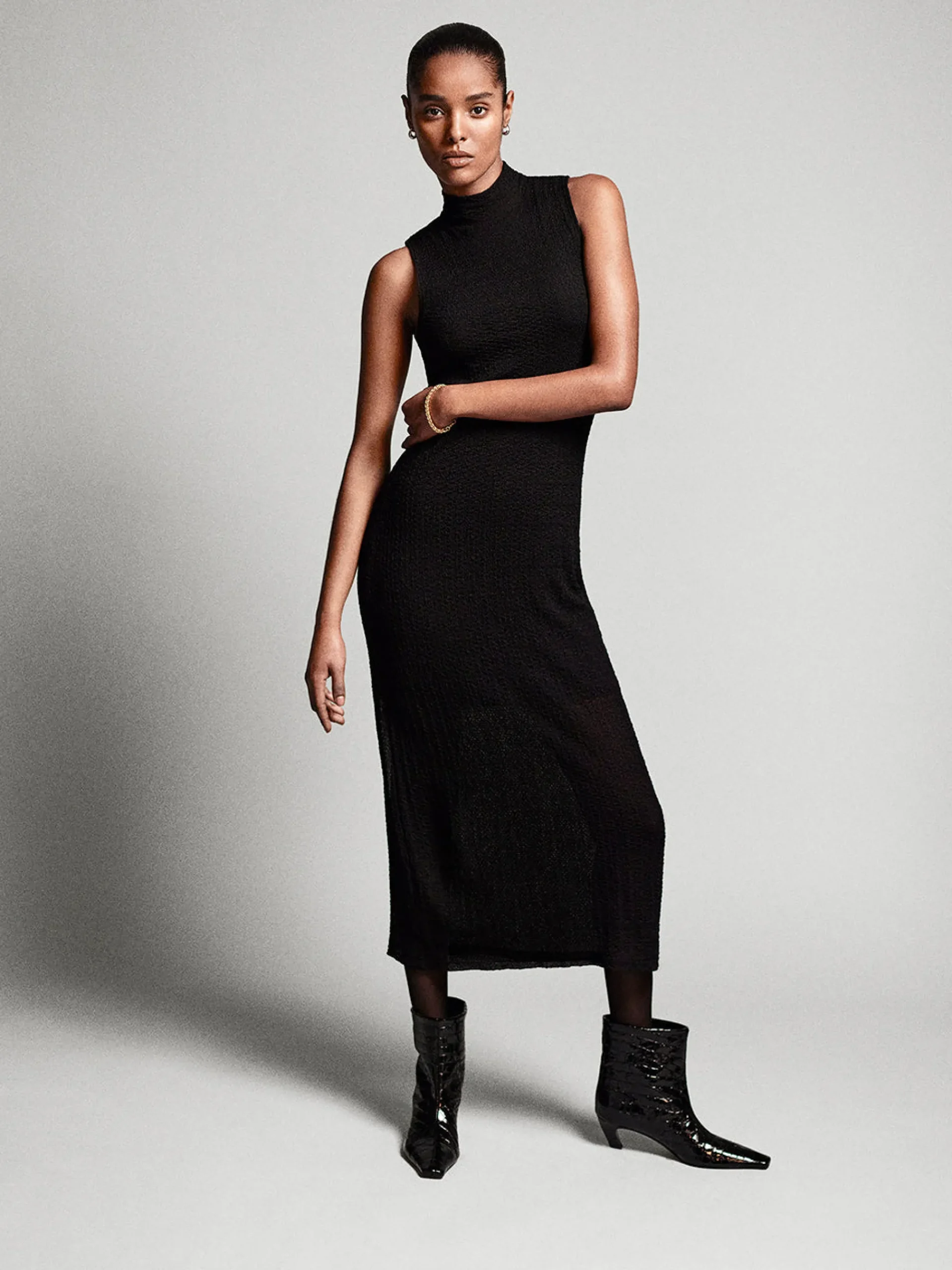 Women FRAME Sleeveless Mesh Mock Neck Dress in