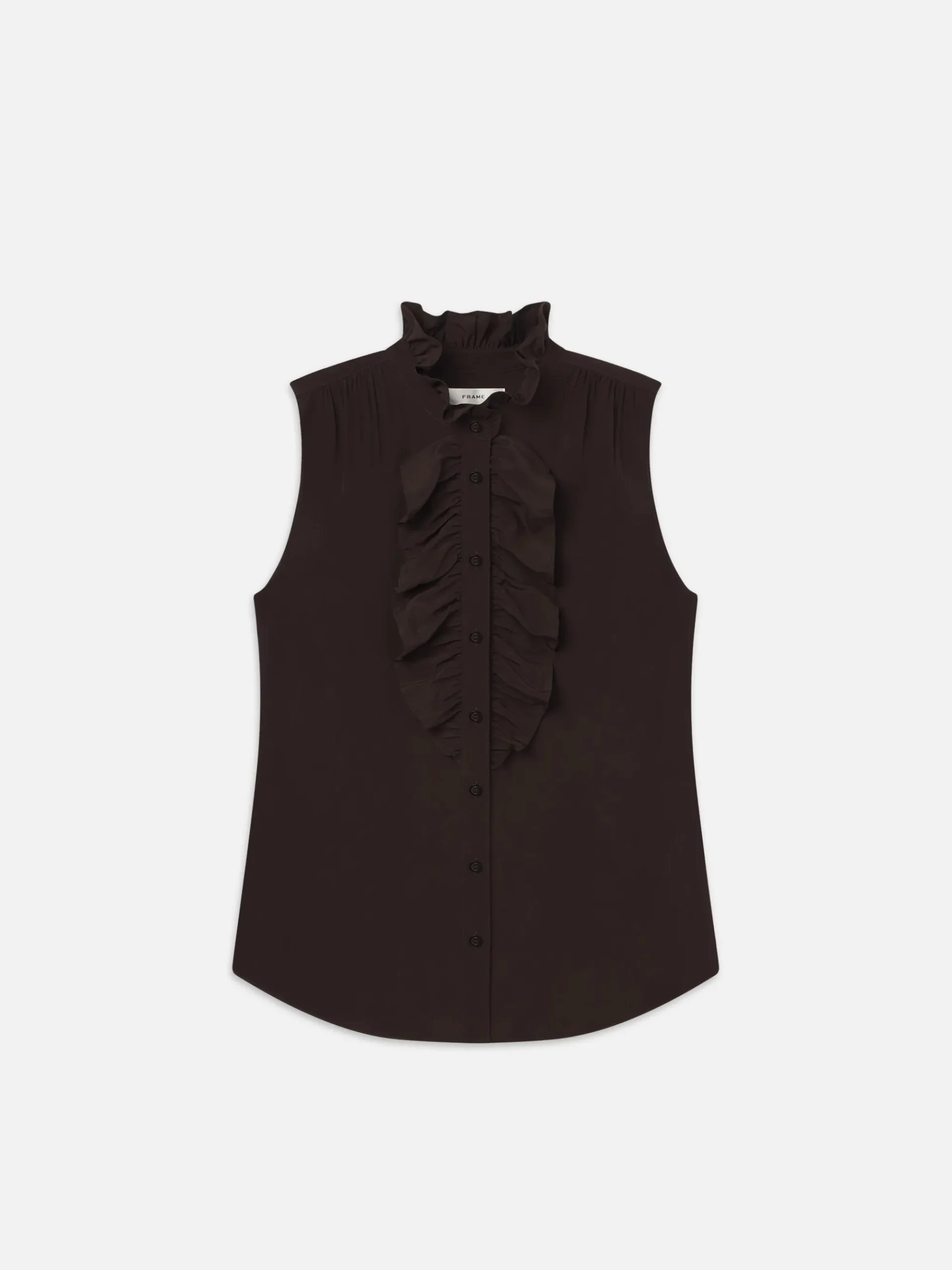 Women FRAME Sleeveless Ruffle Front Blouse in
