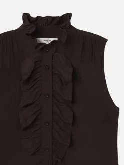 Women FRAME Sleeveless Ruffle Front Blouse in