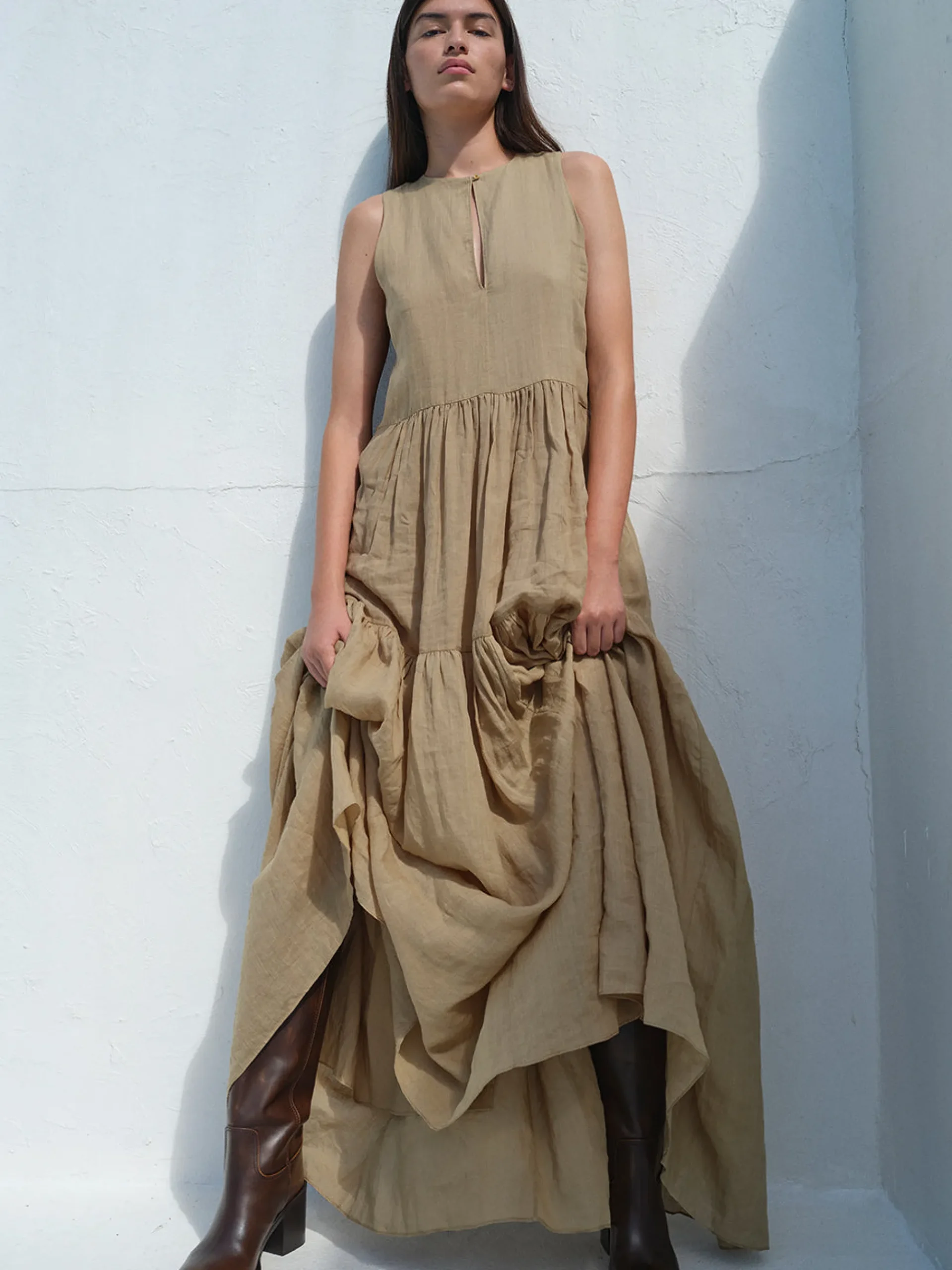 Women FRAME Sleeveless Tiered Maxi in