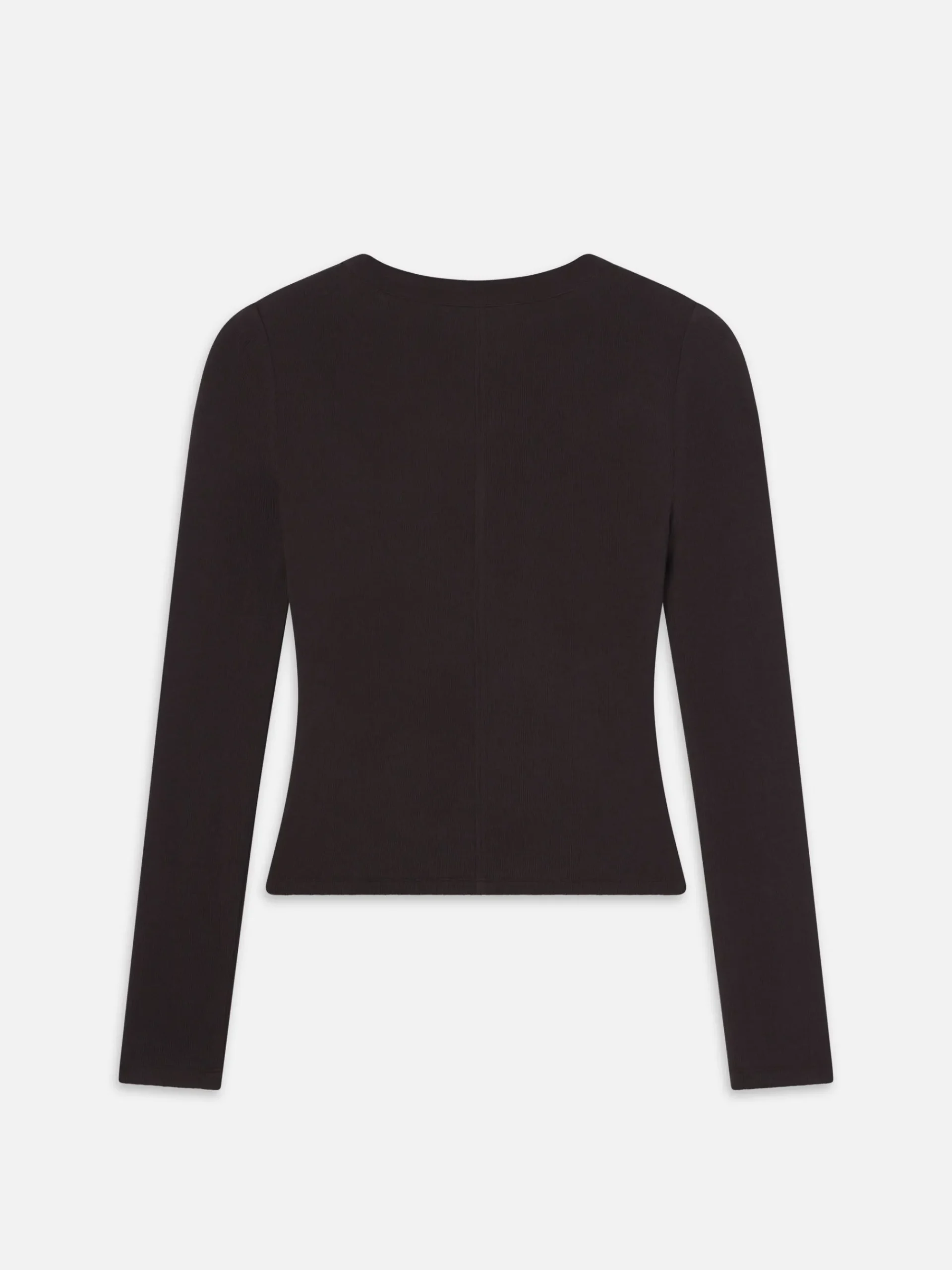 Women FRAME Slinky Long Sleeve Rib Henley in Chocolate Brown