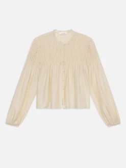Women FRAME Smocked Collarless Blouse in