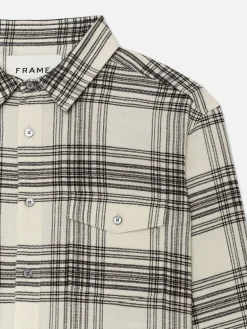 FRAME Spring Plaid Shirt in White Canvas/Black Plaid