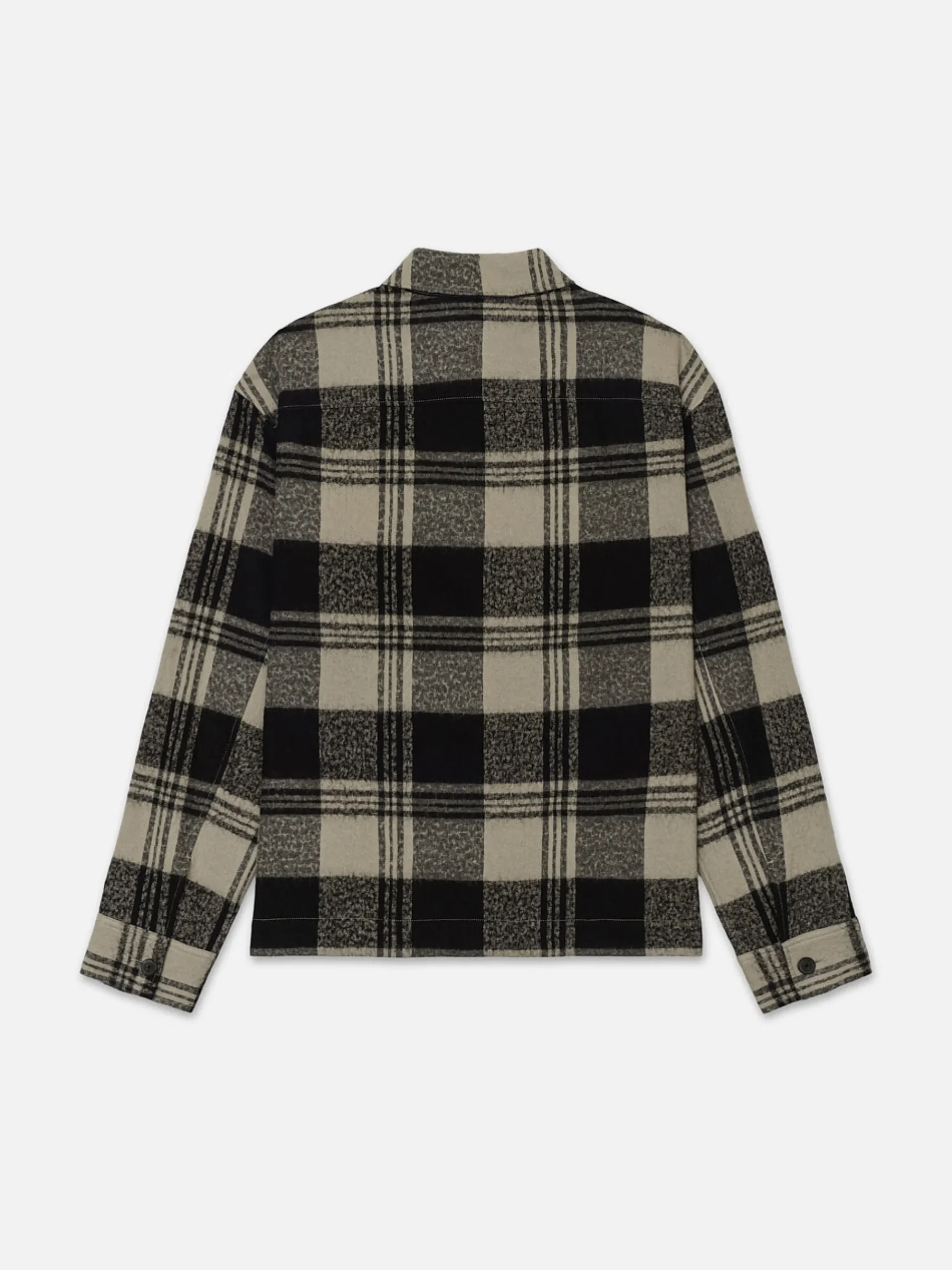 FRAME Spring Plaid Zip Shirt Jacket in Smoke Beige/Noir