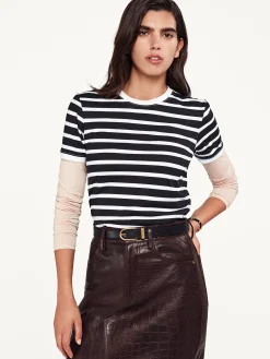 Women FRAME Striped Baby Tee in Black Multi