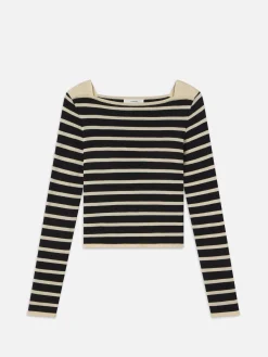 Women FRAME Striped Boatneck Sweater in Black Multi