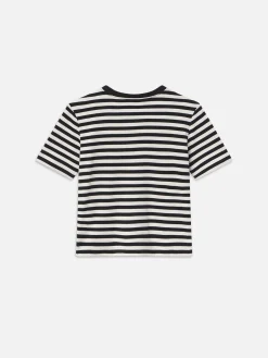 Women FRAME Striped Pocket Tee in Black Multi