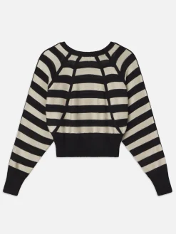 Women FRAME Striped Raglan Sweater in Black Multi