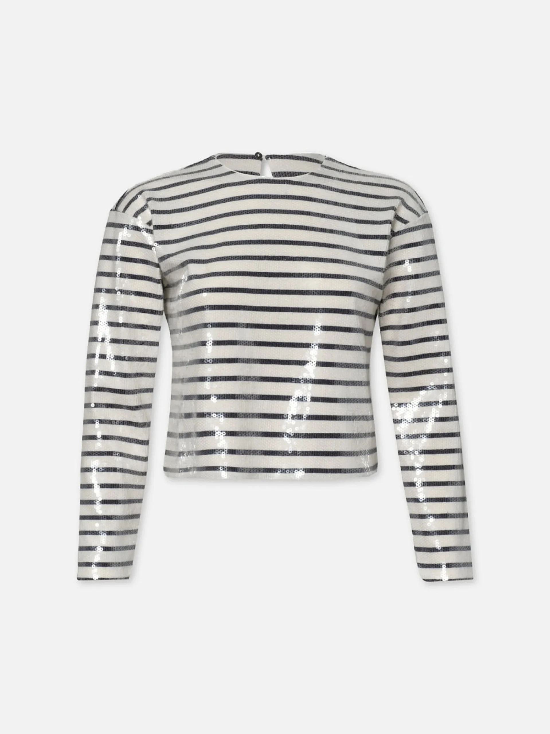 Women FRAME Striped Sequin Top in Navy Multi
