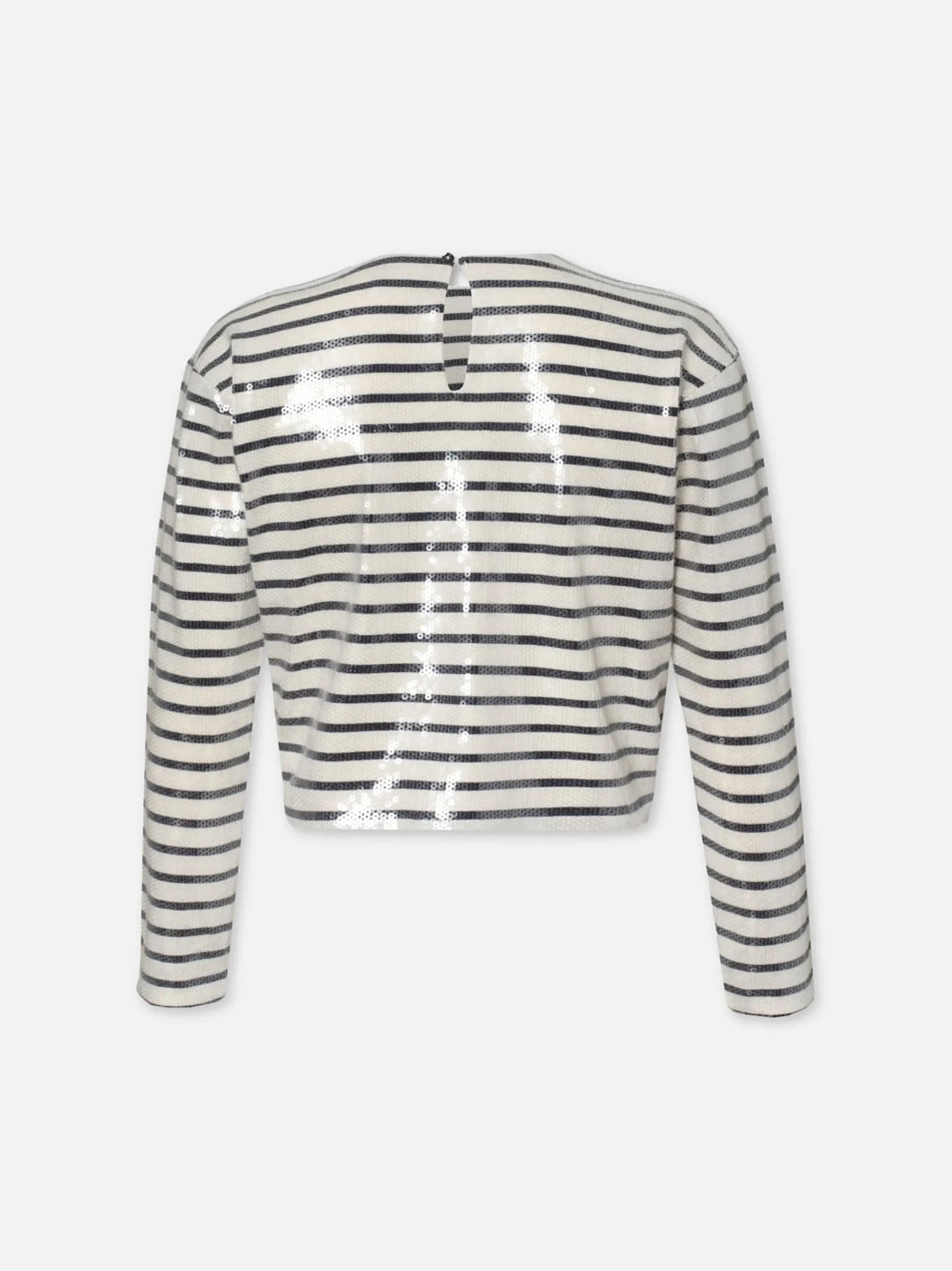 Women FRAME Striped Sequin Top in Navy Multi