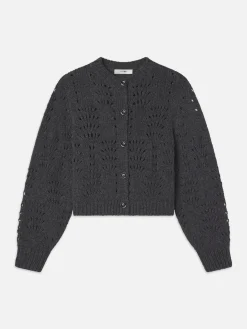 Women FRAME Textured Stitch Cardigan in Dark Gris Heather