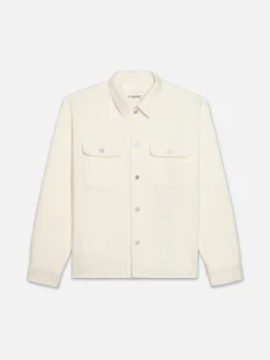 FRAME Textured Terry Overshirt in Off White