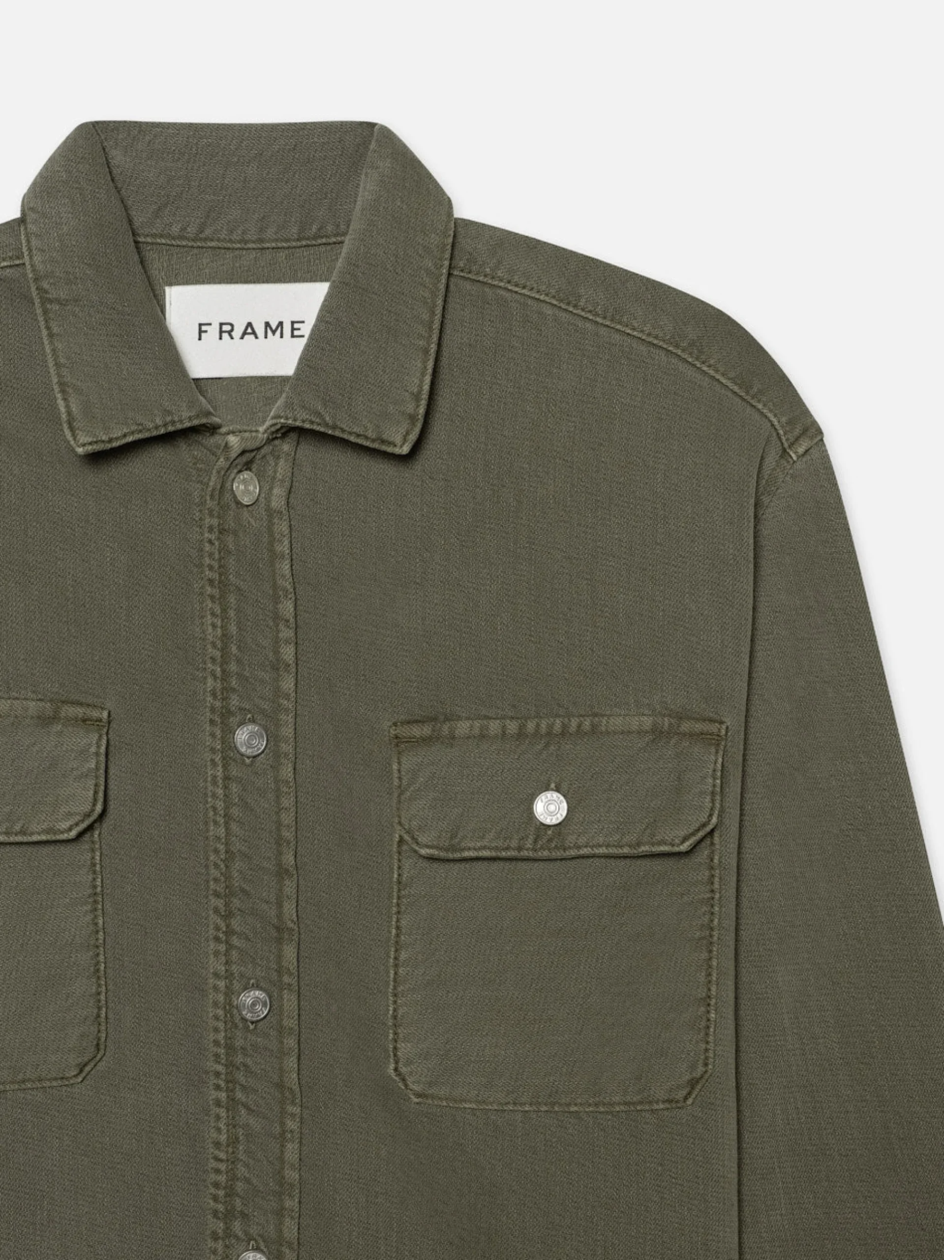 FRAME Textured Terry Overshirt in Smokey Olive