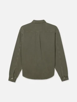 FRAME Textured Terry Overshirt in Smokey Olive