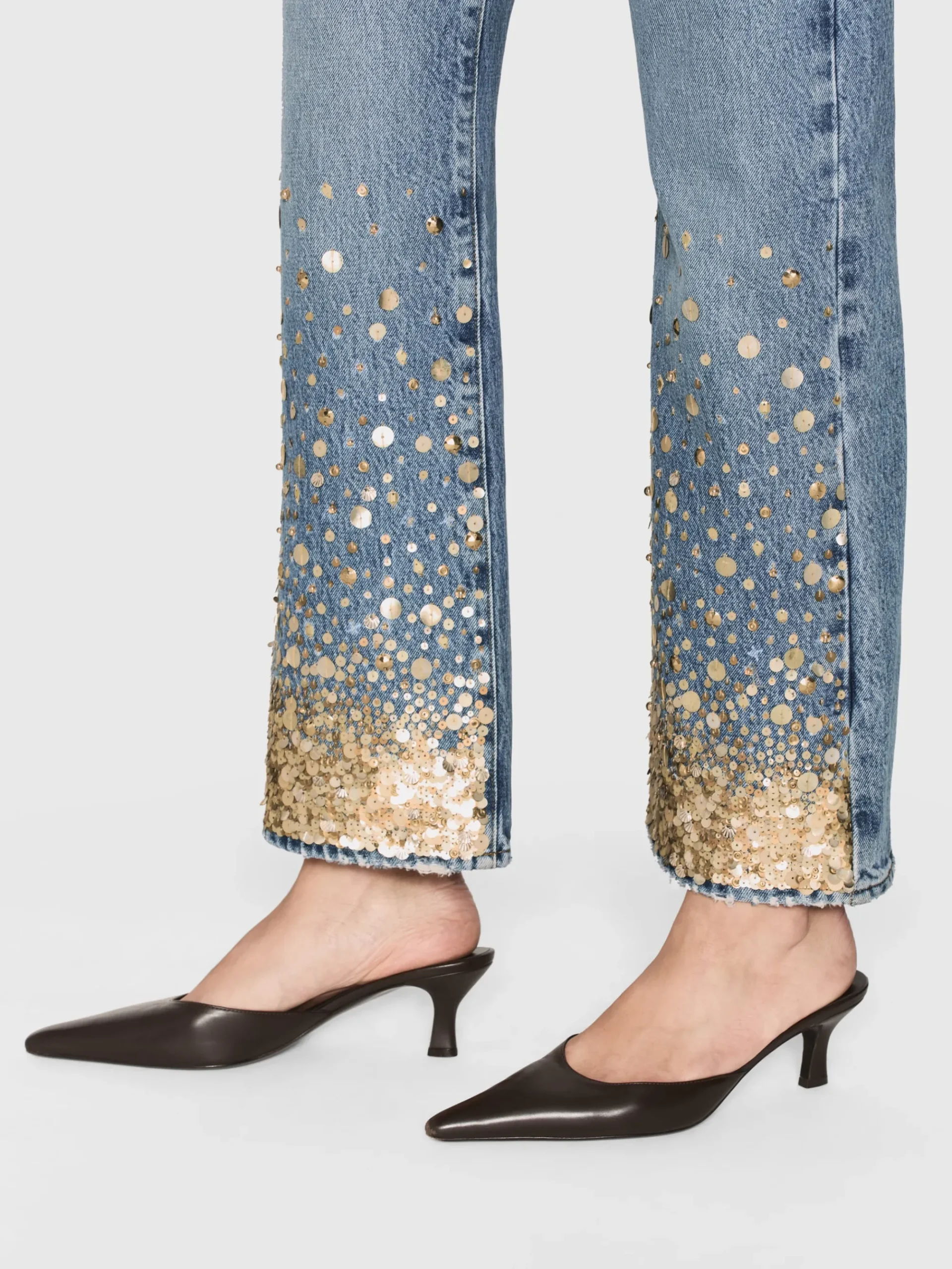 Women FRAME The Atelier Champagne Jean in Gold Embellished