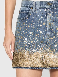 Women FRAME The Atelier Champagne Skirt in Gold Embellished