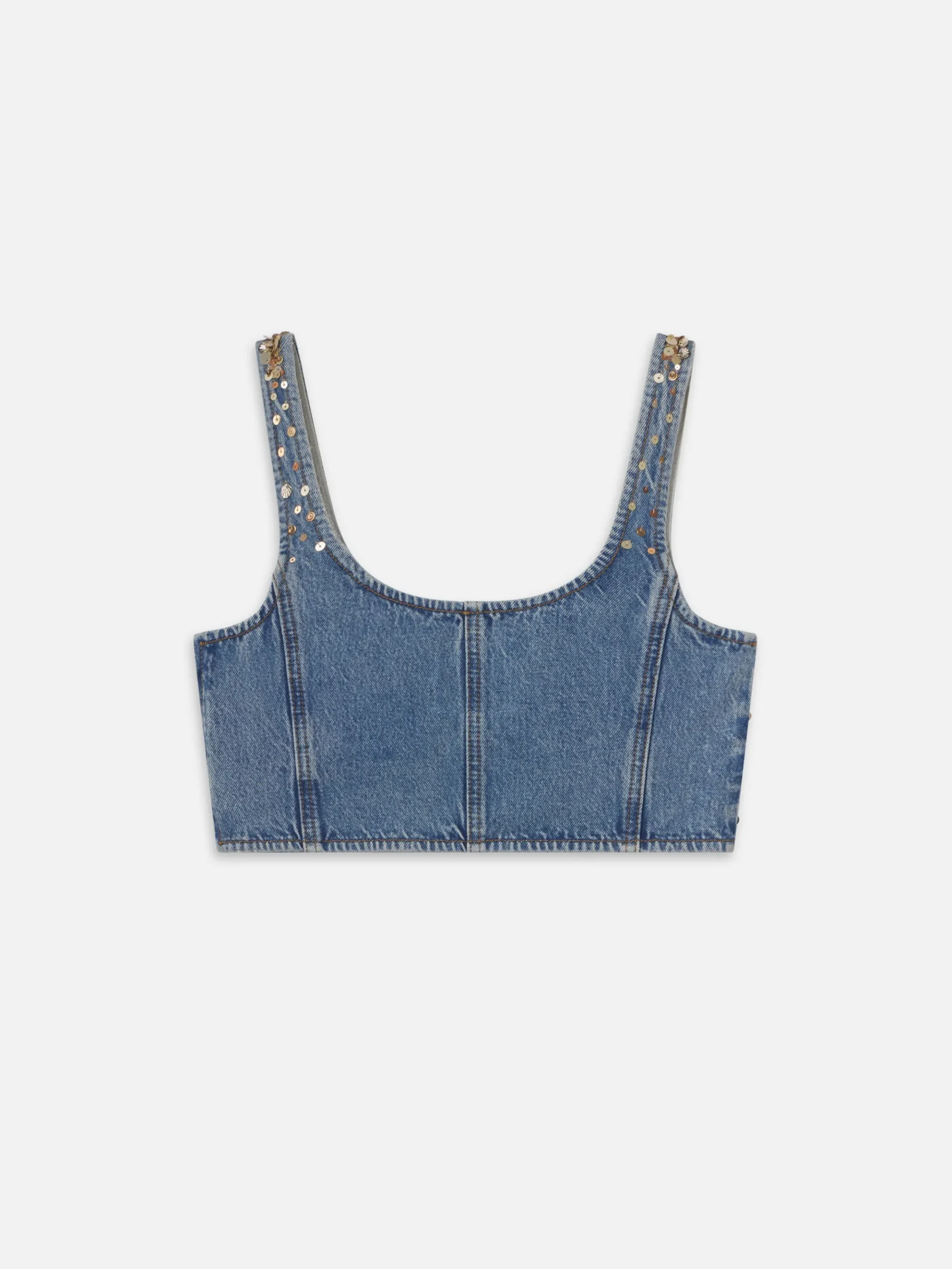 Women FRAME The Atelier Champagne Top in Gold Embellished