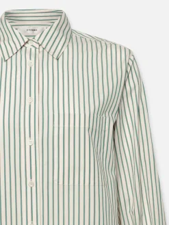 Women FRAME The Borrowed Pocket Shirt in Green Gem Multi
