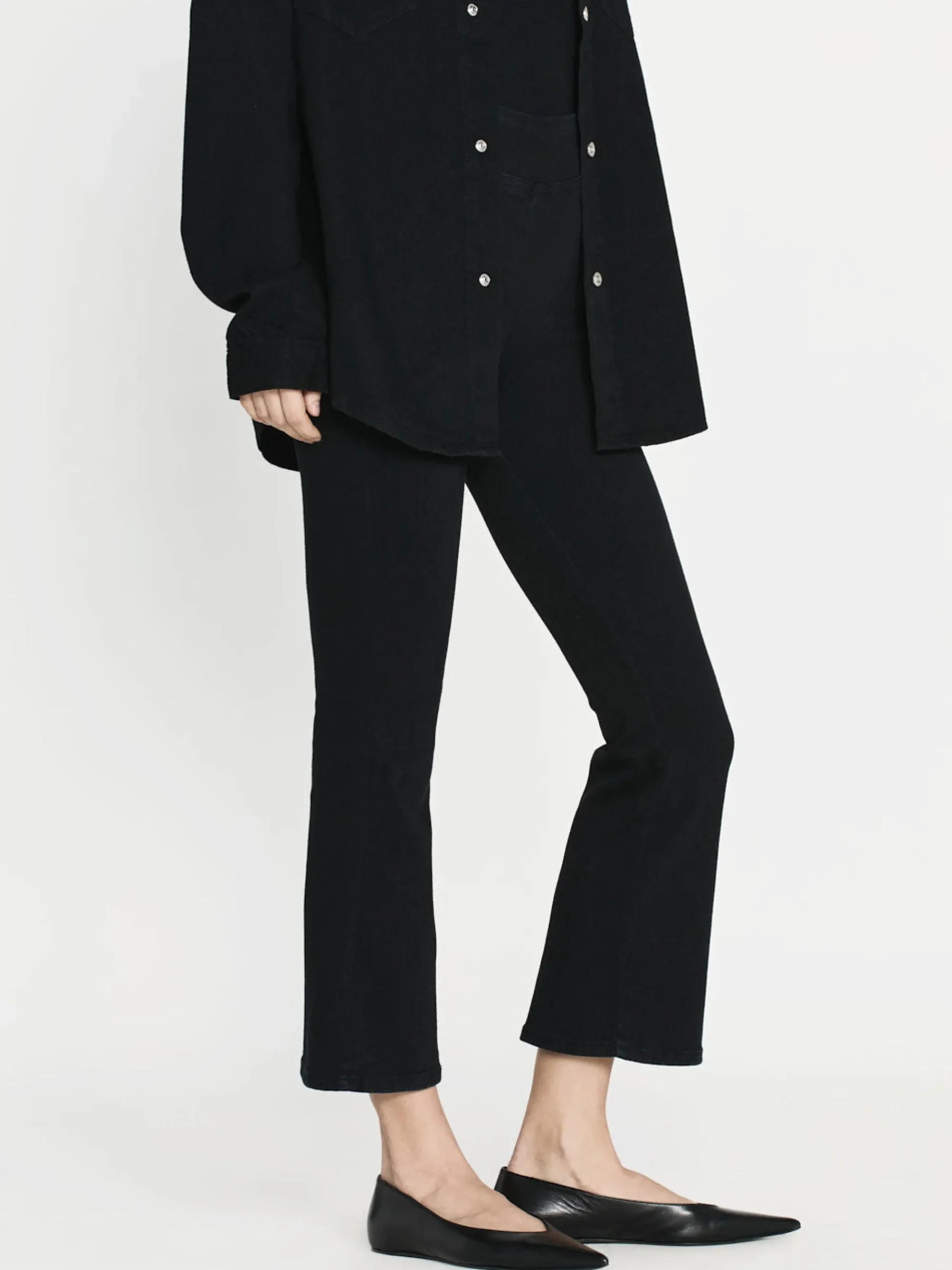 Women FRAME The Jetset Crop Mini Boot in Sheen Noir