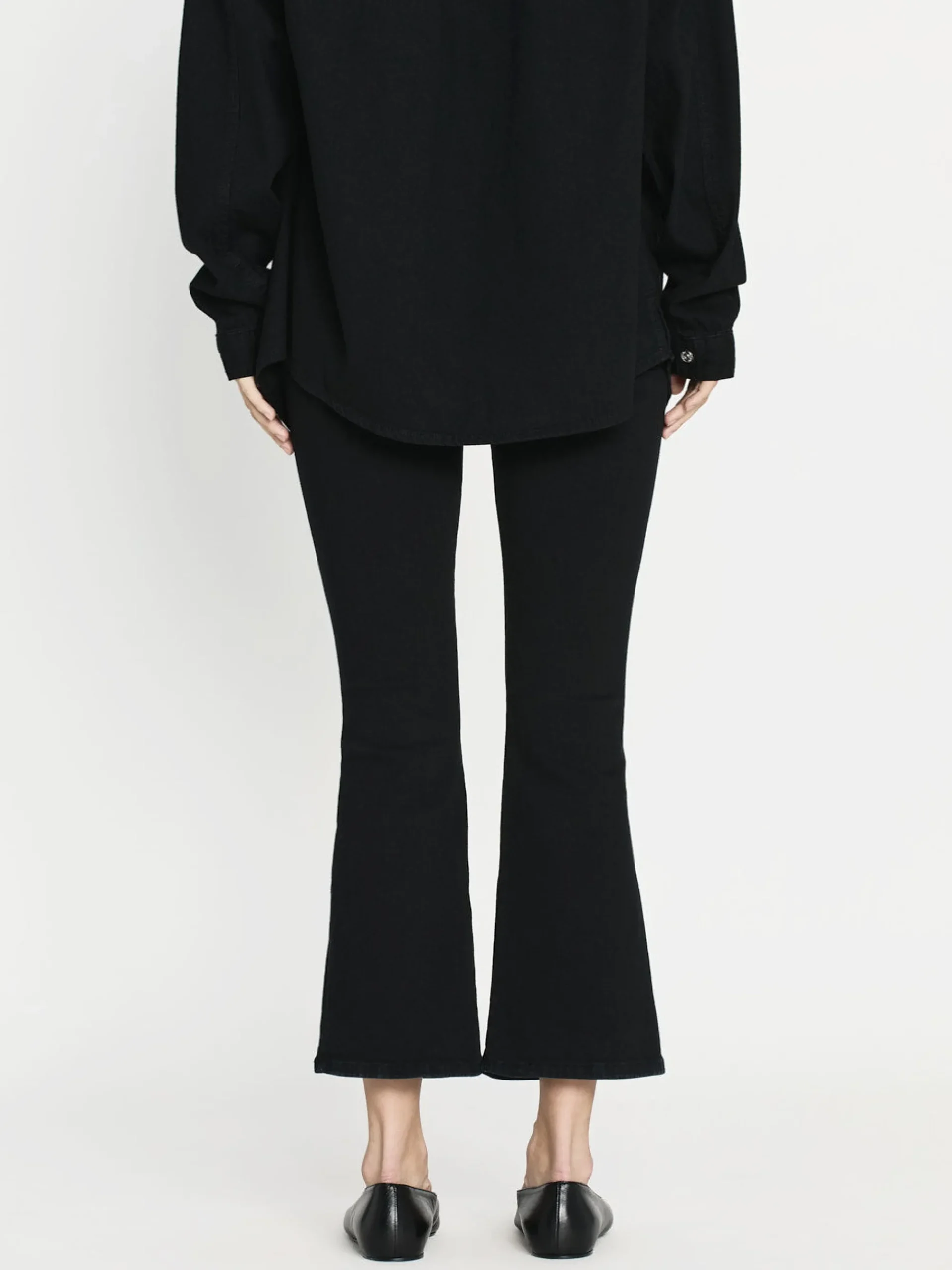 Women FRAME The Jetset Crop Mini Boot in Sheen Noir