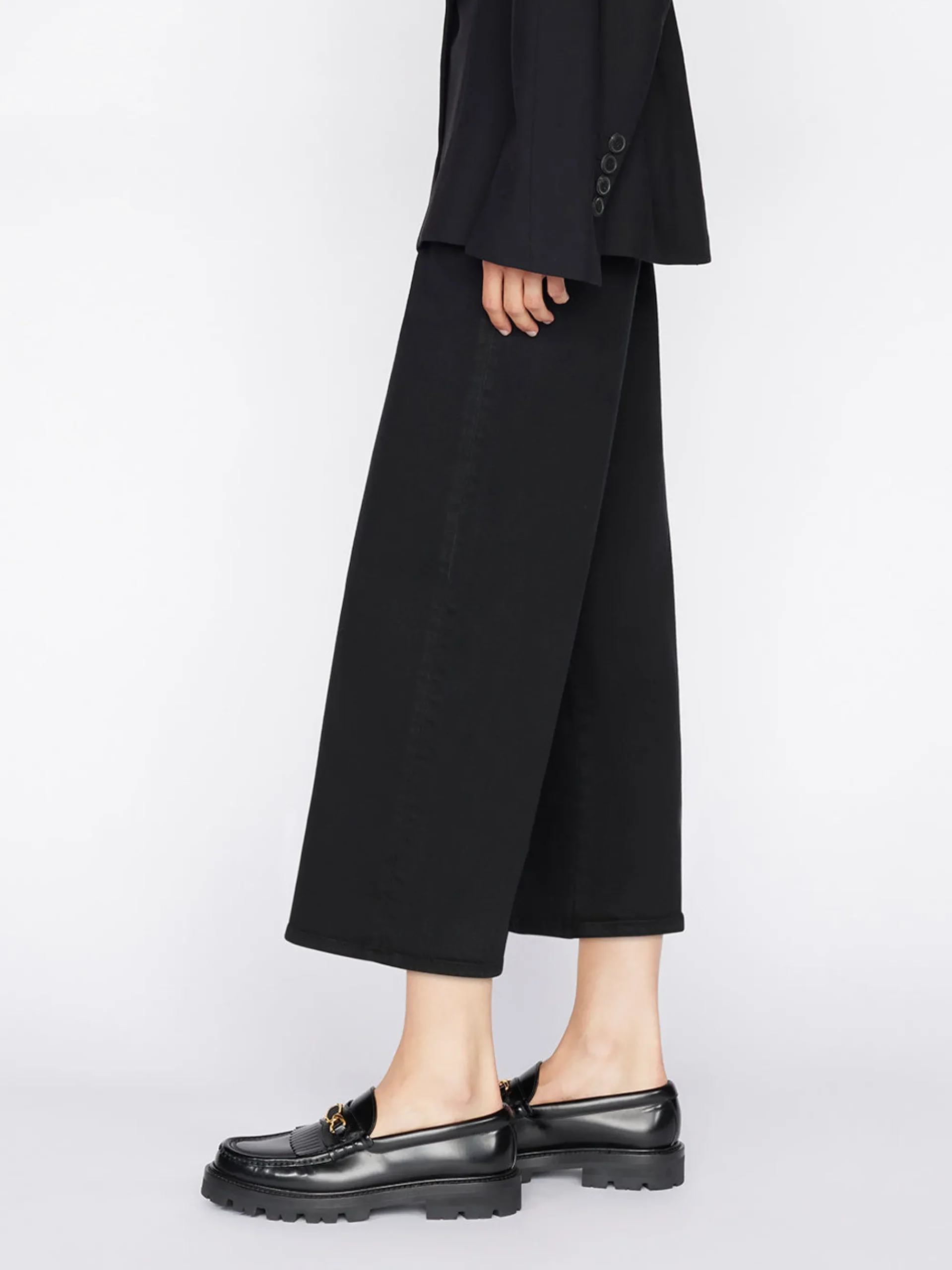 Women FRAME The Jetset Wide Crop in Sheen Noir