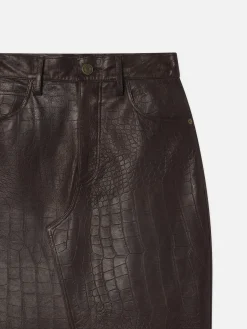 Women FRAME The Midaxi Leather Skirt in Espresso Croc