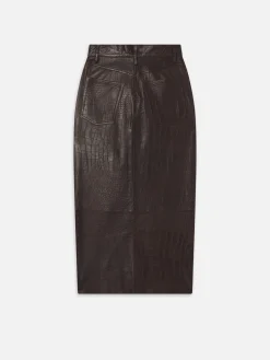 Women FRAME The Midaxi Leather Skirt in Espresso Croc