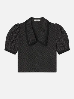 Women FRAME The Polka Dot Sailor Blouse in Black Multi