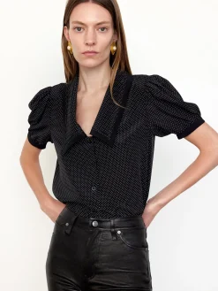Women FRAME The Polka Dot Sailor Blouse in Black Multi
