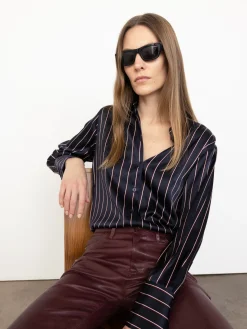 Women FRAME The Standard Shirt in Navy Stripe Multi